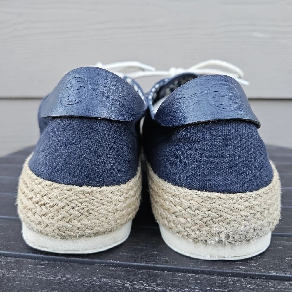 Tory Burch Platform Espadrille Sneakers Navy Blue Canvas & Jute Women's Size 11